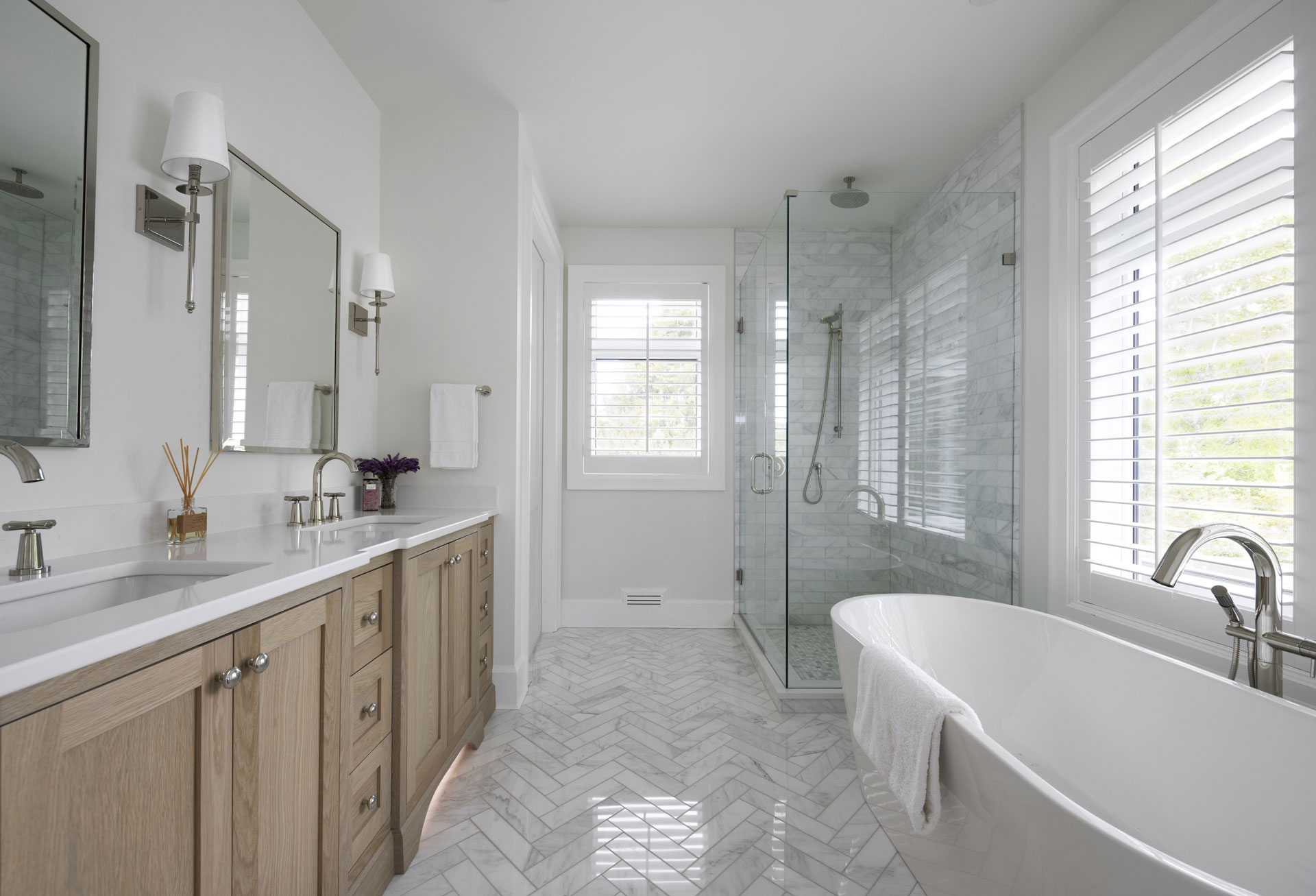 Photo of custom modern white bathroom